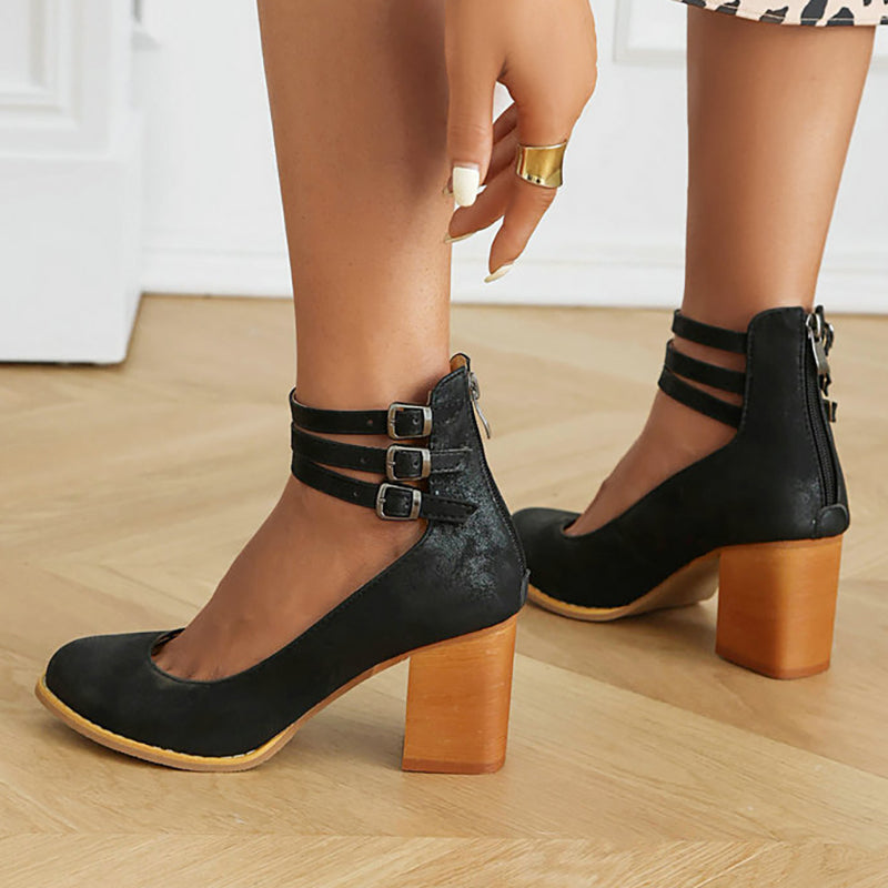 Comfort Block Heel Sandals Ankle Strap