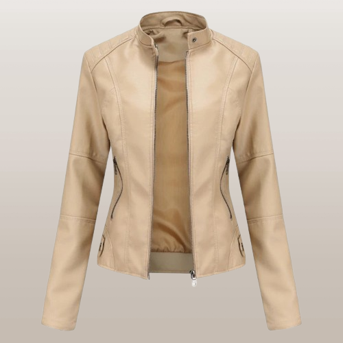 Women's Faux Leather Jacket Zip Up Tailored Fit Elegant
