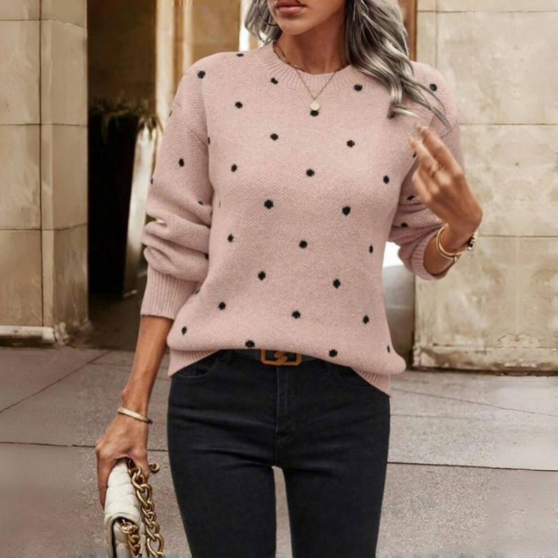 Dot Knit Jumper Textured Round Neck Long Sleeve Autumn
