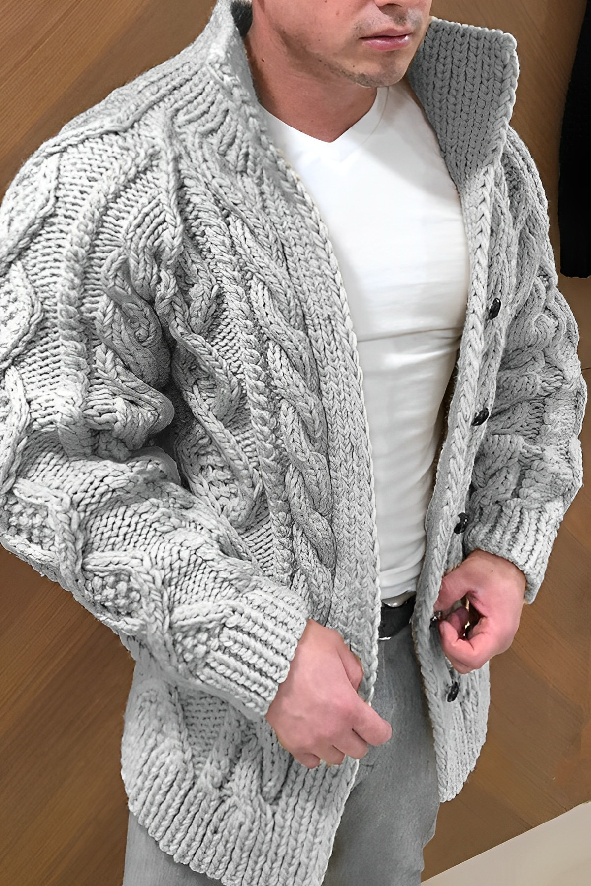 Men's Cable Knit Cardigan Buttoned Chunky Layering