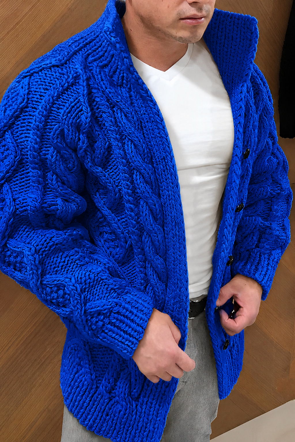 Men's Cable Knit Cardigan Buttoned Chunky Layering