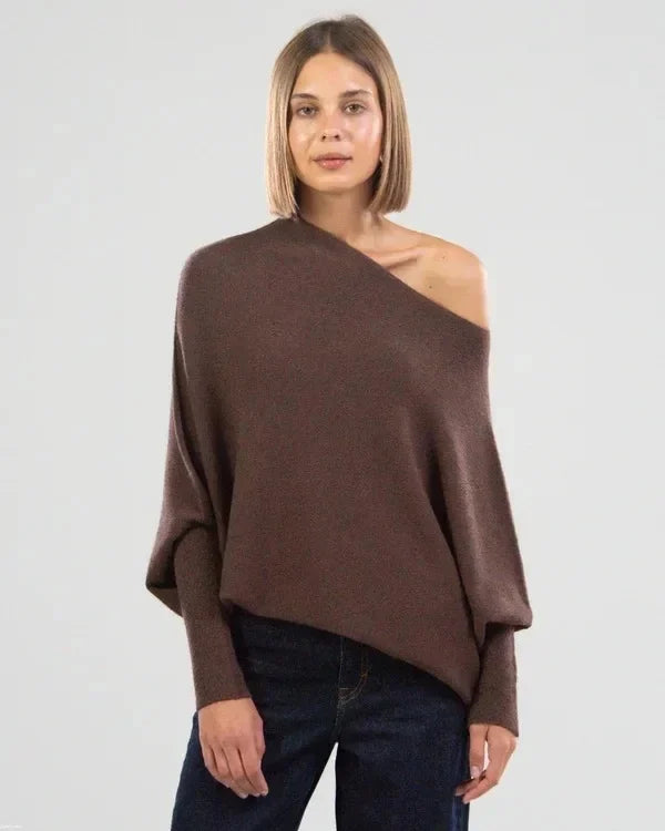 Women's Asymmetric Draped Sweater Oversized Turtleneck Knit