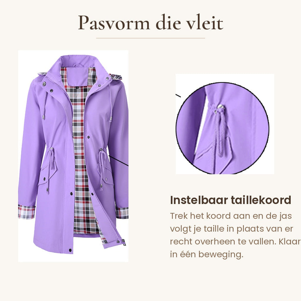 Lauren waterproof 3-in-1 women's rain coat by Bennett and Lowe, featuring a detachable hood and versatile design.