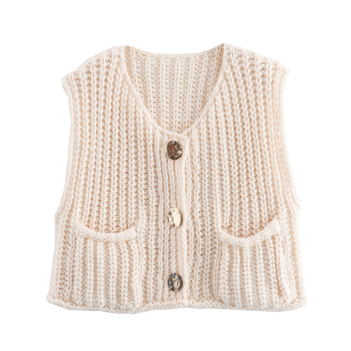 Women's Knit Waistcoat Sleeveless Gold Button Layering