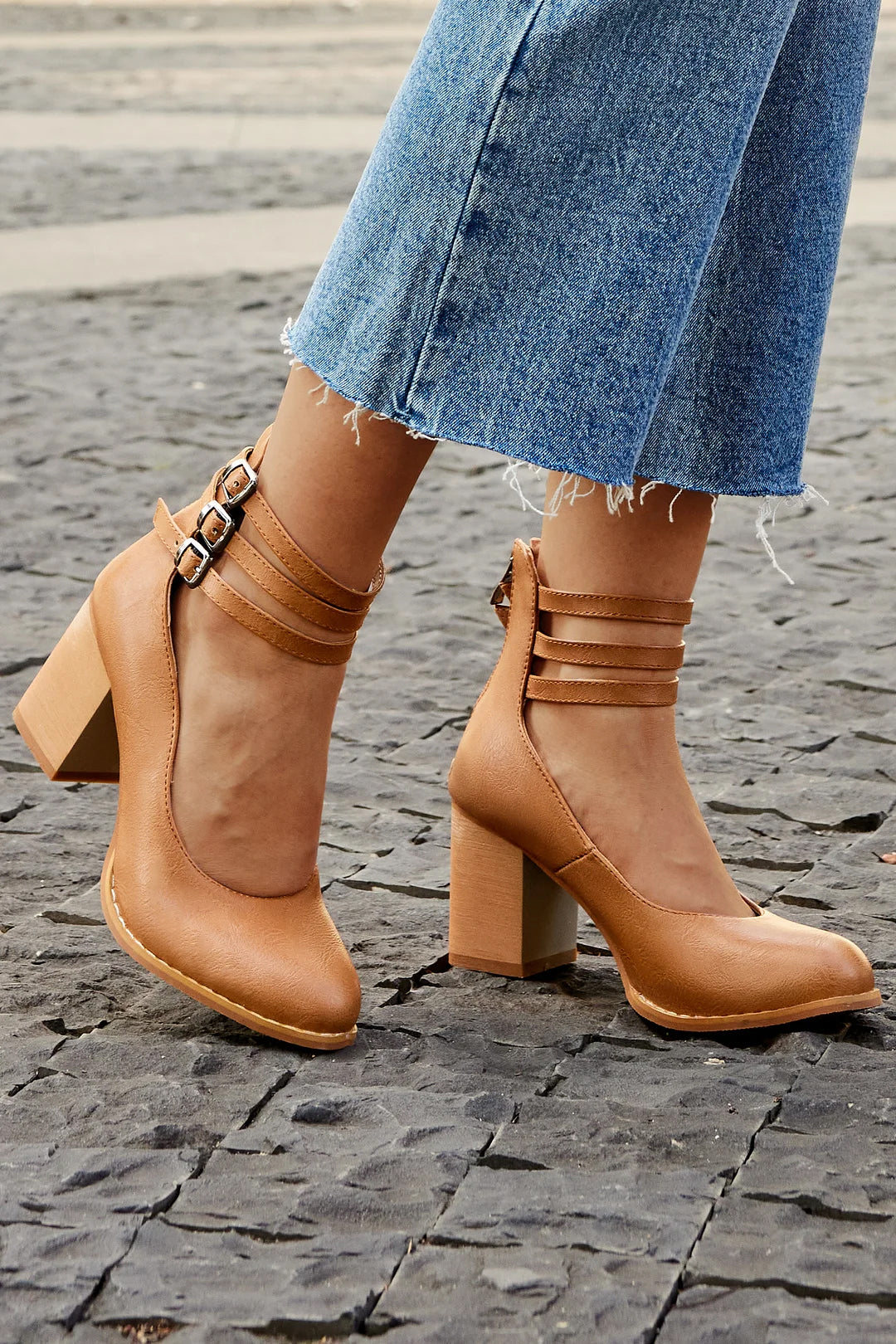 Comfort Block Heel Sandals Ankle Strap