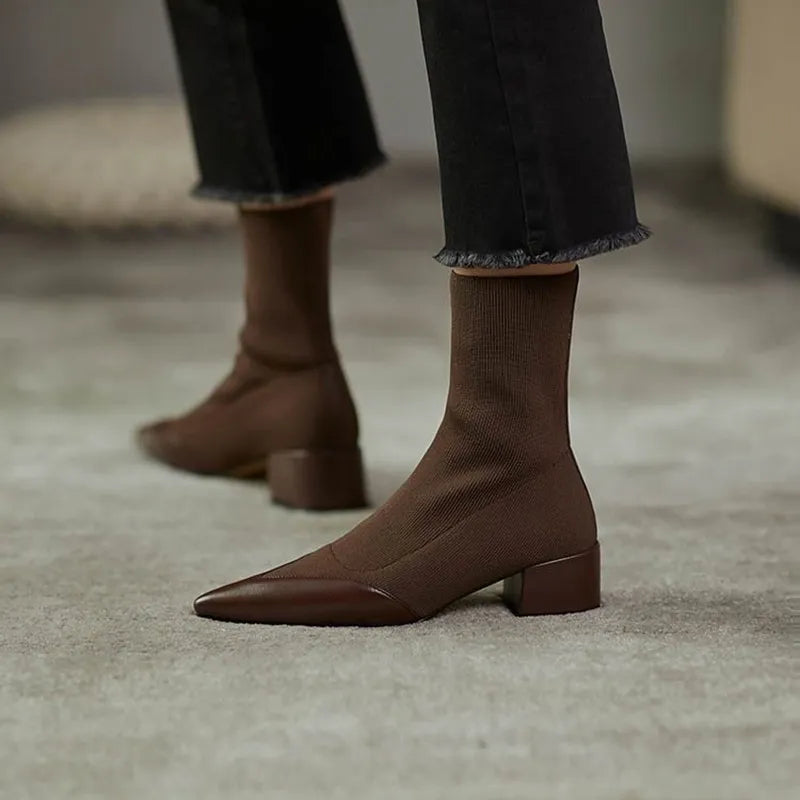 Sock Boots Leather Accent Elegant Fitted Sleek Design