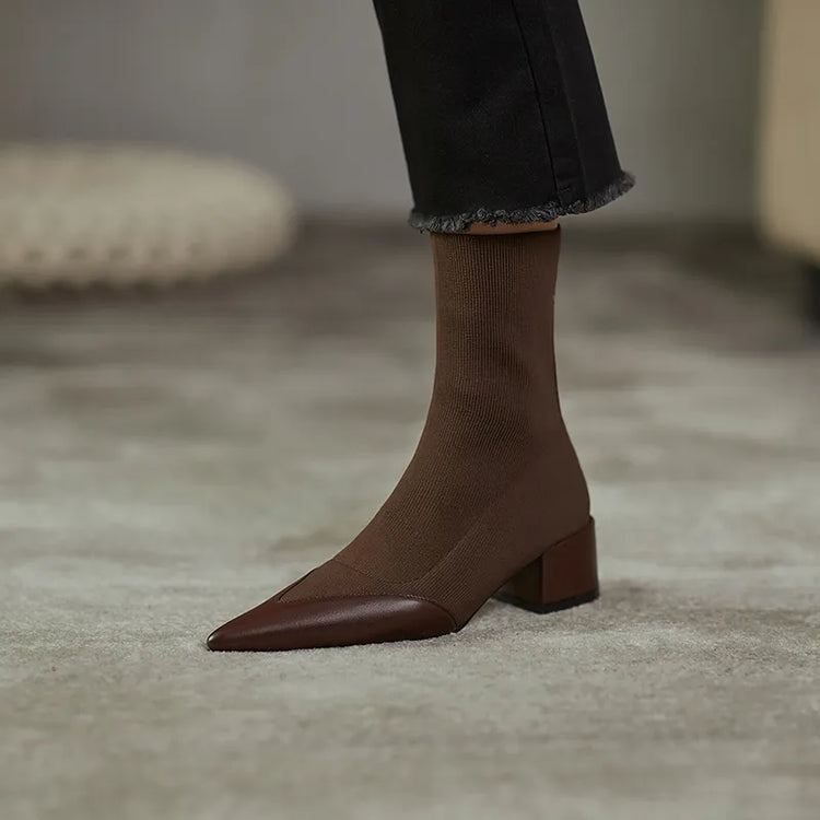Sock Boots Leather Accent Elegant Fitted Sleek Design