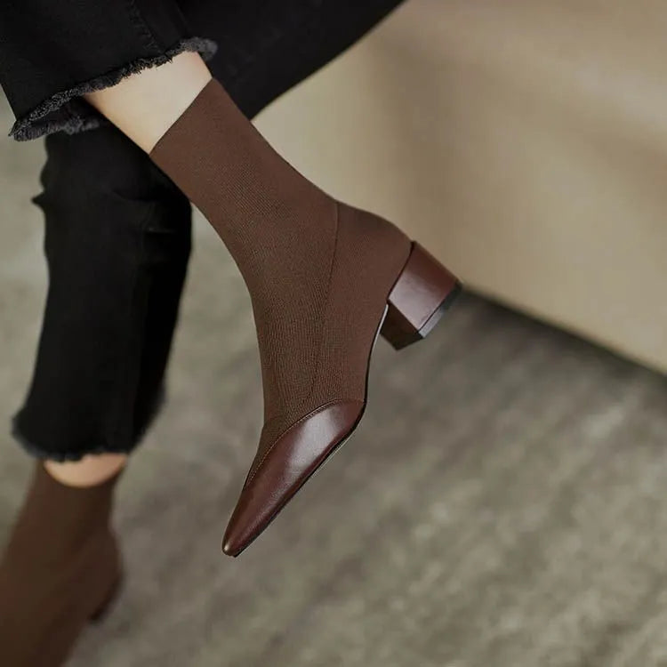 Sock Boots Leather Accent Elegant Fitted Sleek Design