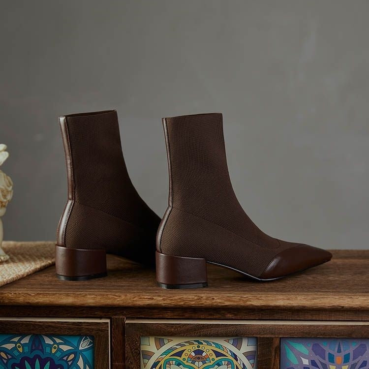 Sock Boots Leather Accent Elegant Fitted Sleek Design