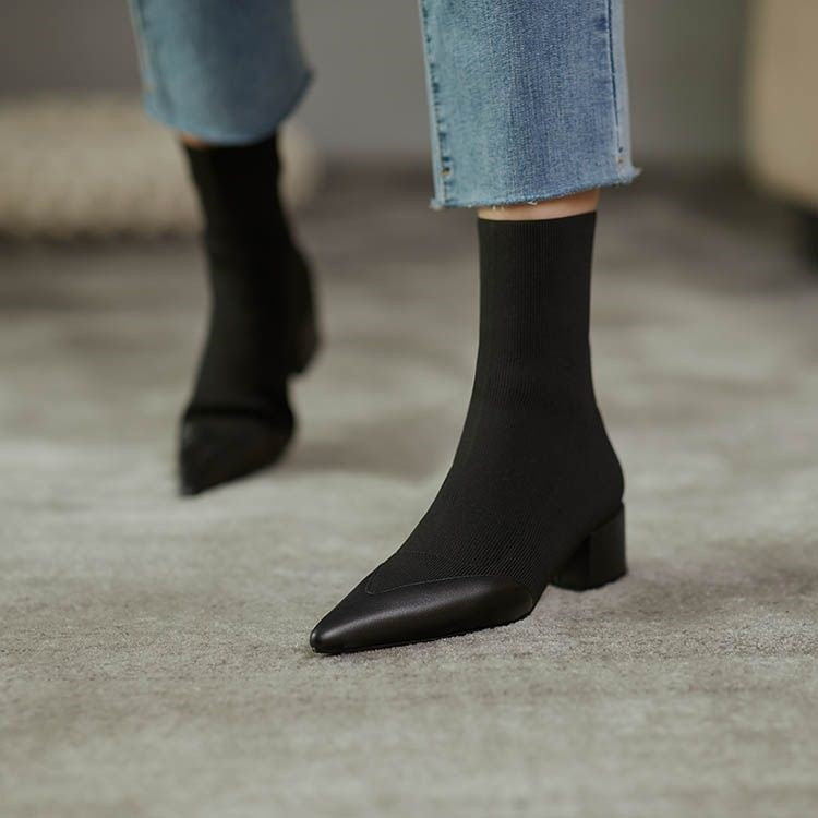 Sock Boots Leather Accent Elegant Fitted Sleek Design