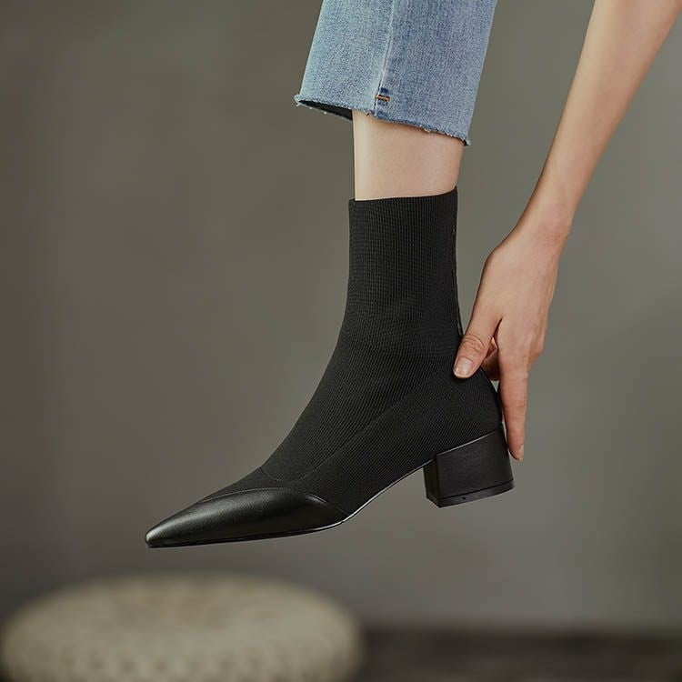 Sock Boots Leather Accent Elegant Fitted Sleek Design