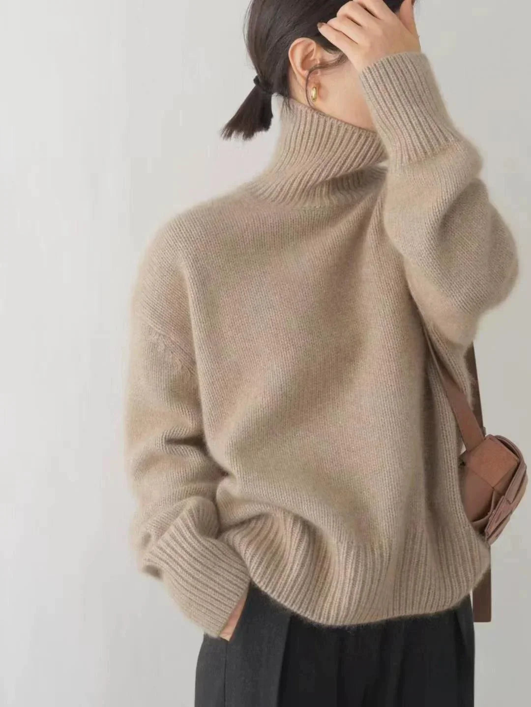 Cozy coltrui voor dames met oversized pasvorm en kaki kleur