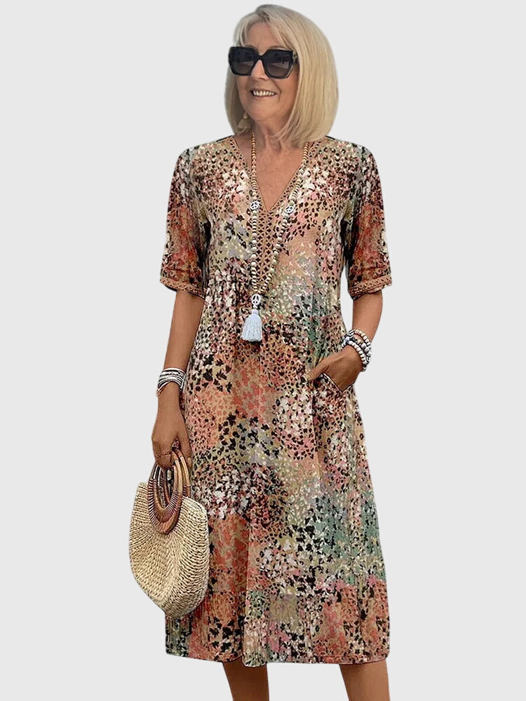 Printed V-Neck Midi Dress