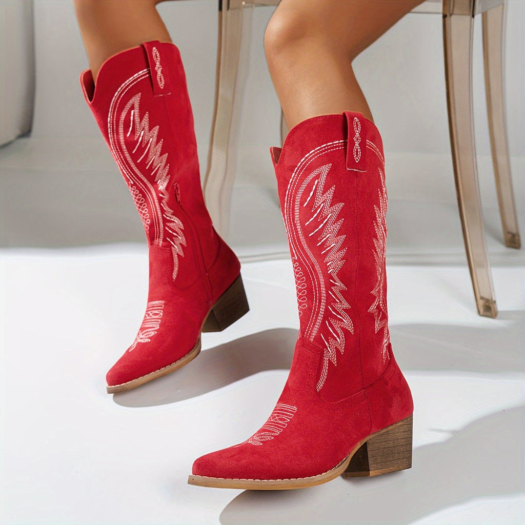 Cowboy Boots Pointed Toe Block Heel Western Modern Fit