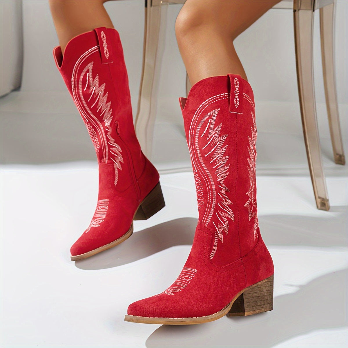 Cowboy Boots Pointed Toe Block Heel Western Modern Fit