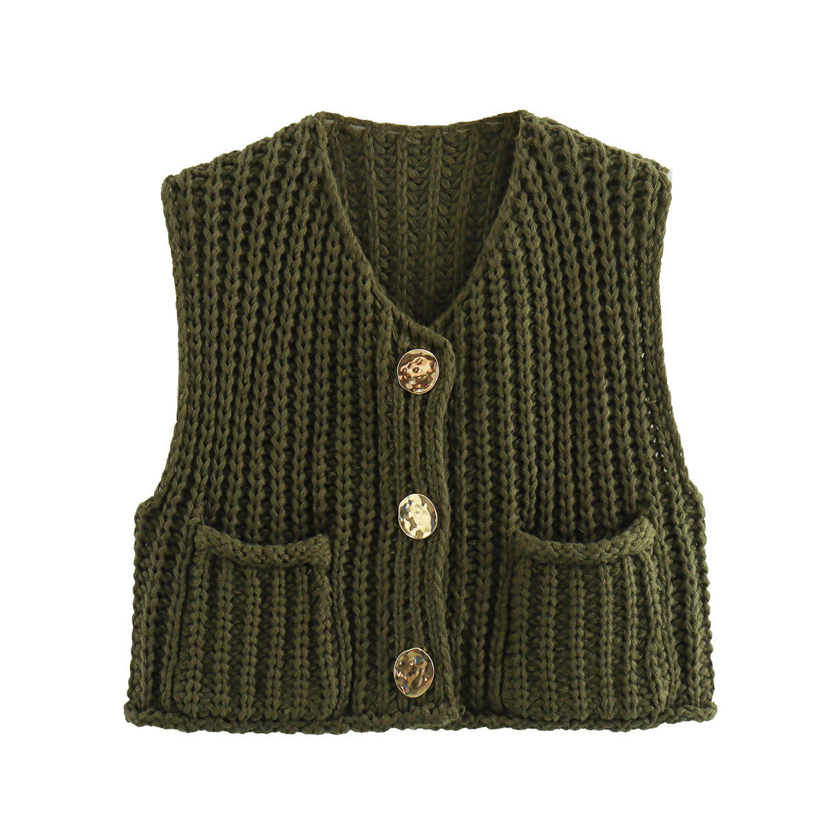 Women's Knit Waistcoat Sleeveless Gold Button Layering