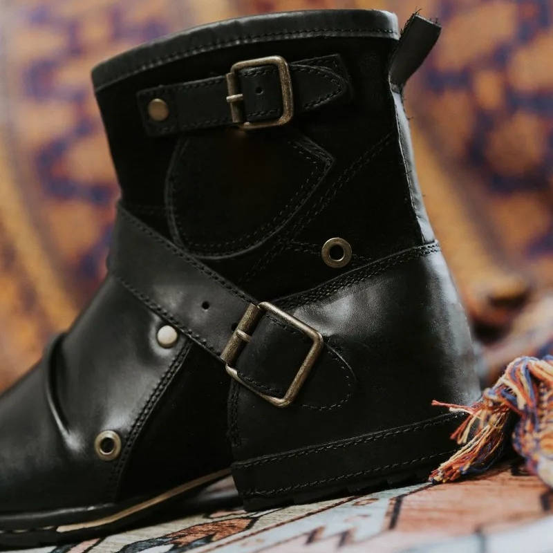 Men's Ankle Boots Vintage Buckle Slip On Leather Casual