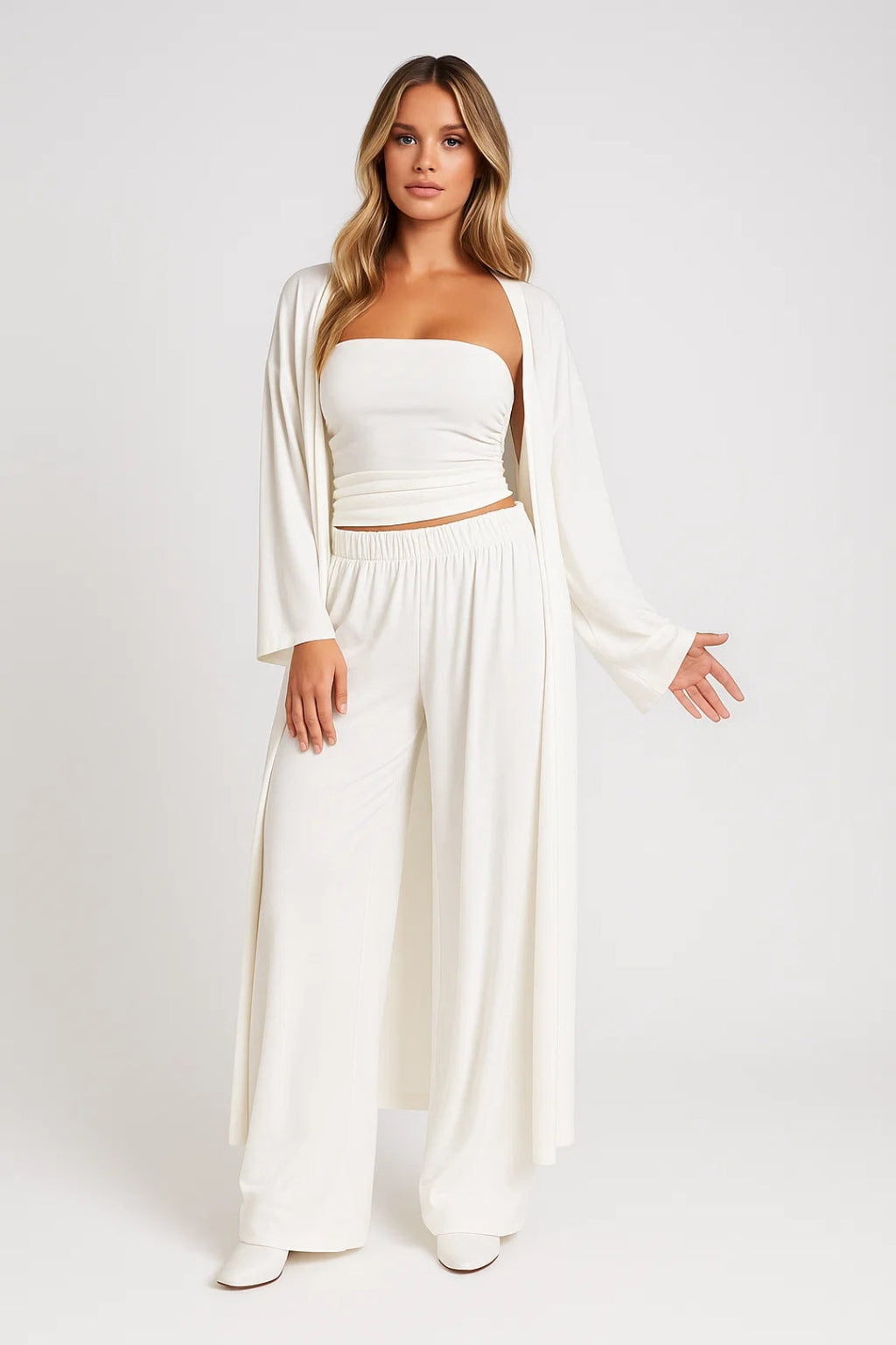 Driedelige Set Dames Strapless Top Wijde Broek Vest