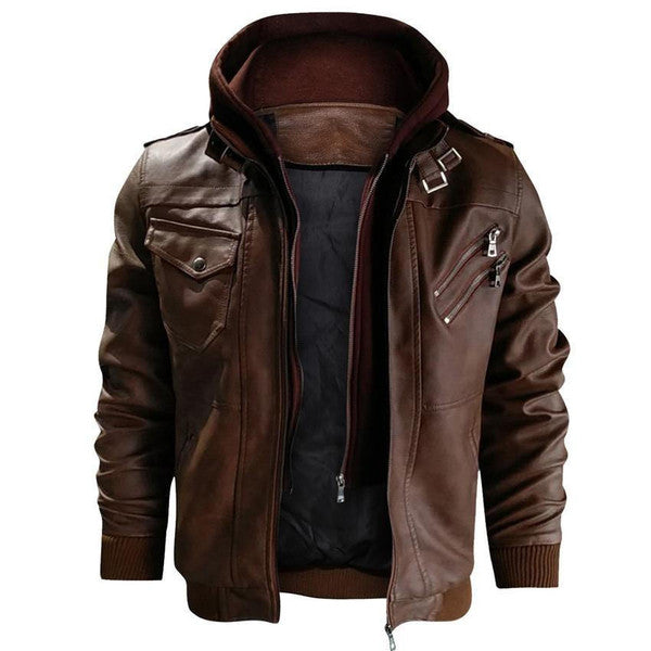 Men's Jacket Removable Hood Stand Collar Zip Up Casual