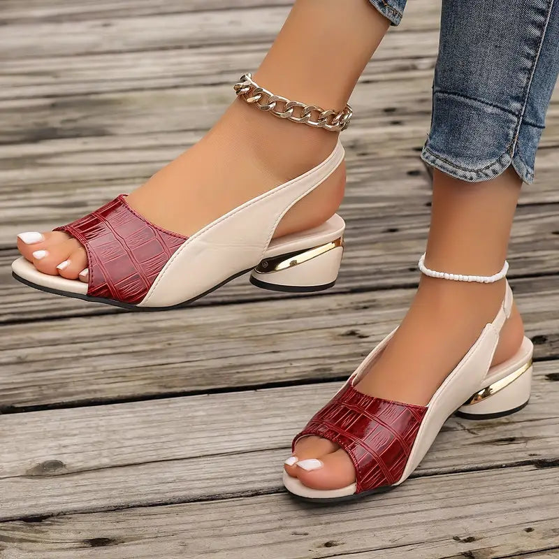 Leather Block Heel Sandals Cushioned