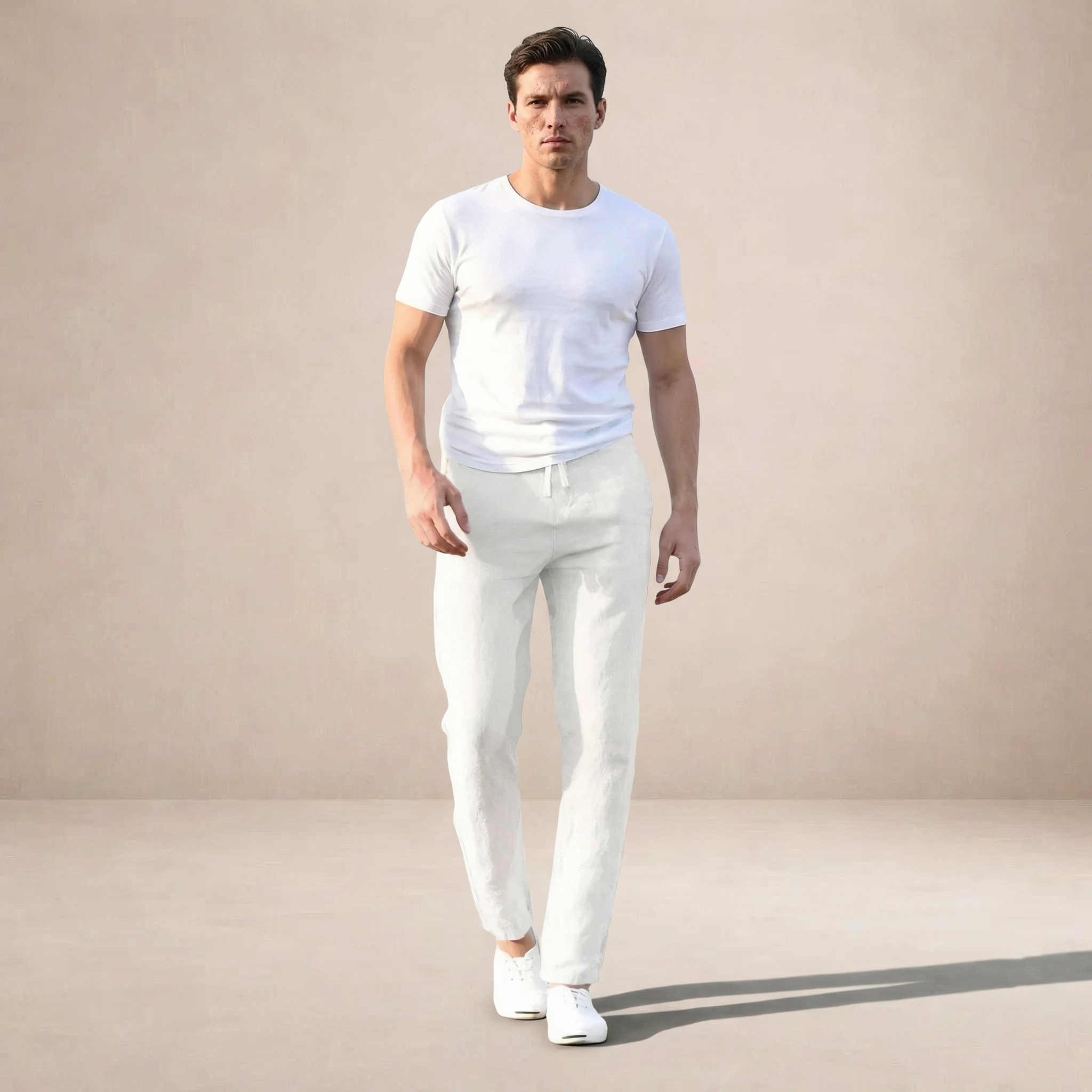 Men's Linen Summer Trousers Regular Fit Breathable Fabric Elastic Waist