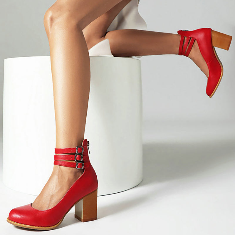 Comfort Block Heel Sandals Ankle Strap