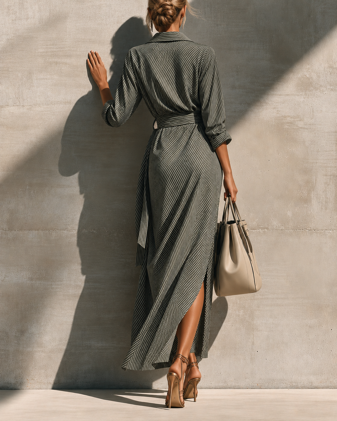 Striped long-sleeve maxi dress by Bennett and Lowe featuring a relaxed fit and bold vertical stripes.