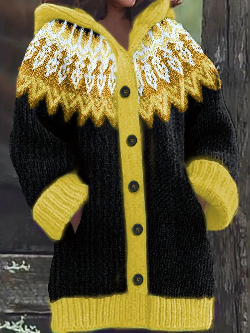 Hooded Cardigan Casual Knit Open Front Long Sleeve Cosy