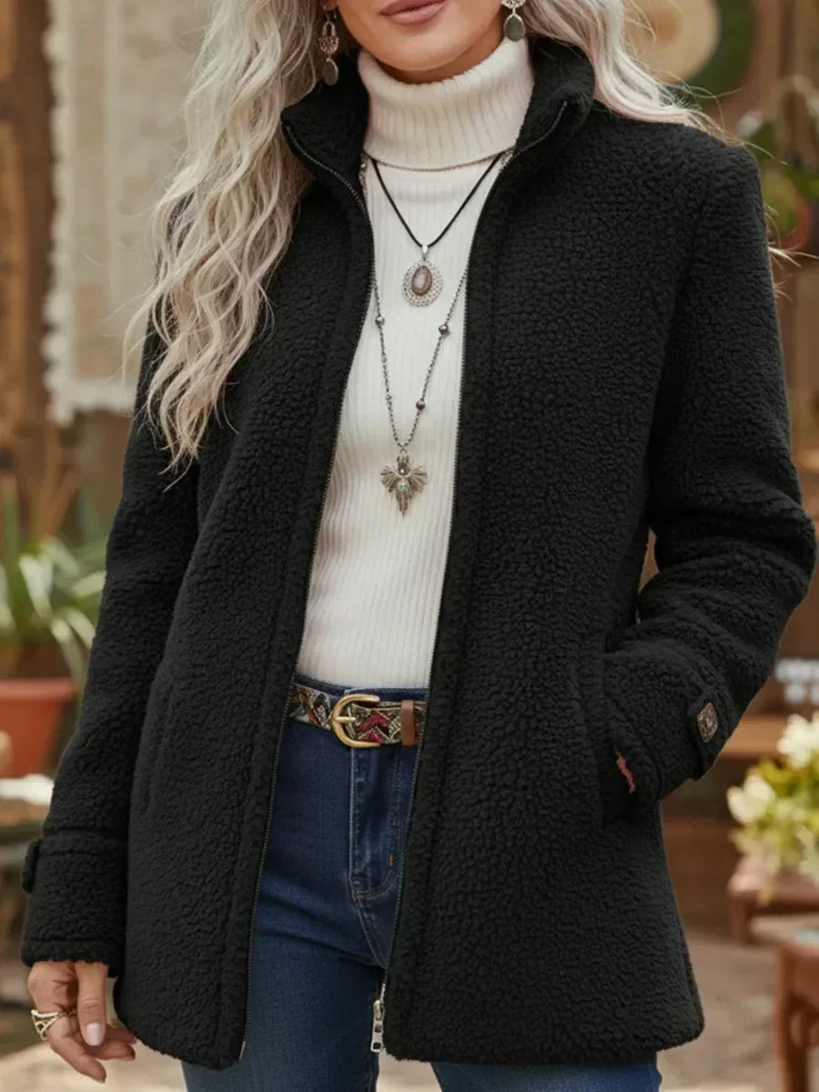 Stand Collar Jacket Full Zip Lambswool Feel Luxe Soft
