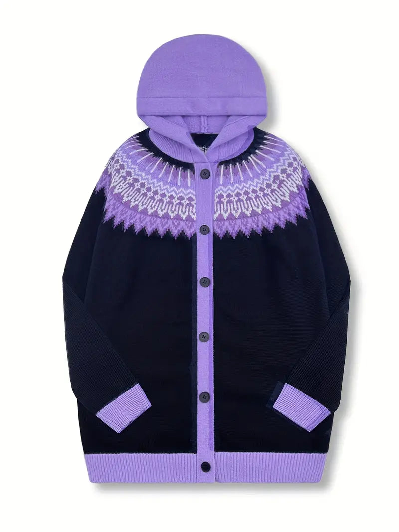 Hooded Cardigan Casual Knit Open Front Long Sleeve Cosy