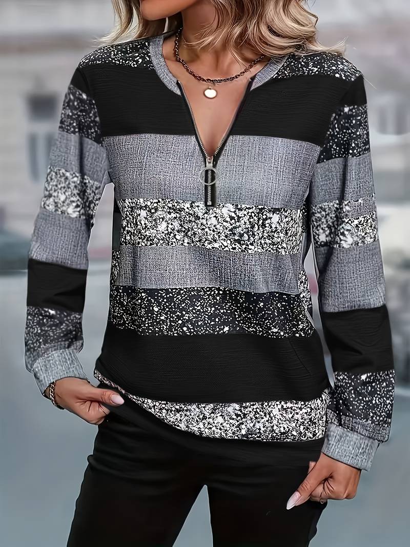 Women's Jumper Striped Zip Detail Casual Knit