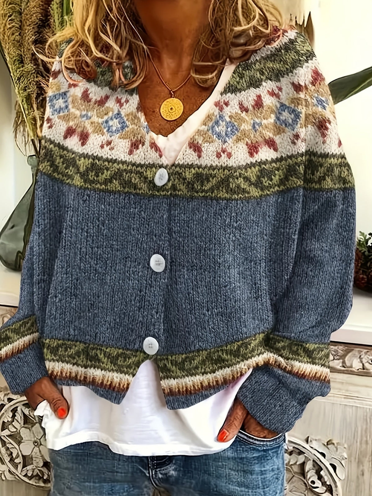 Women's Knit Cardigan Vintage Style Buttoned Soft