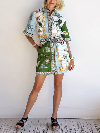 Deep Sea Floral Relaxed Fit Mini Shirt Dress