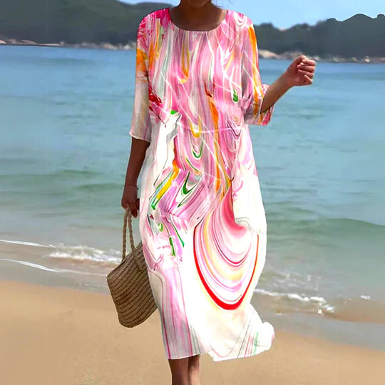 A Line Midi Dress Round Neck Summer