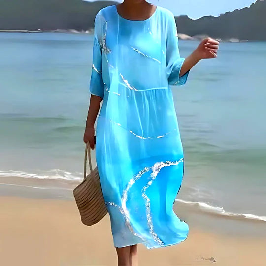 A Line Midi Dress Round Neck Summer