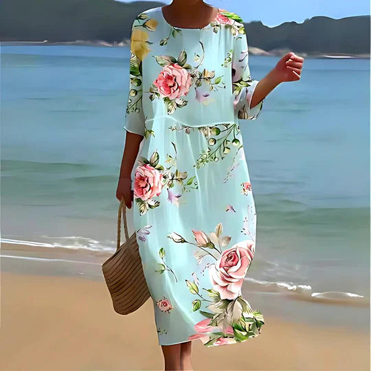 A Line Midi Dress Round Neck Summer