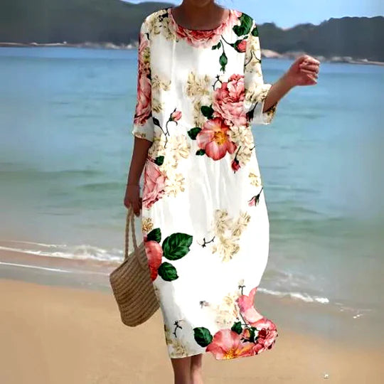 A Line Midi Dress Round Neck Summer