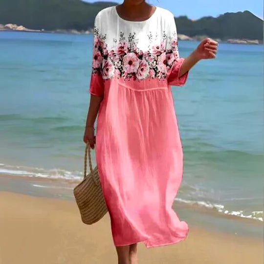 A Line Midi Dress Round Neck Summer