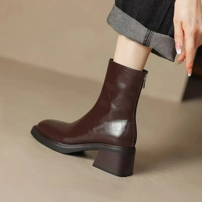 Ankle Boots Square Toe Block Heel Elegant Versatile