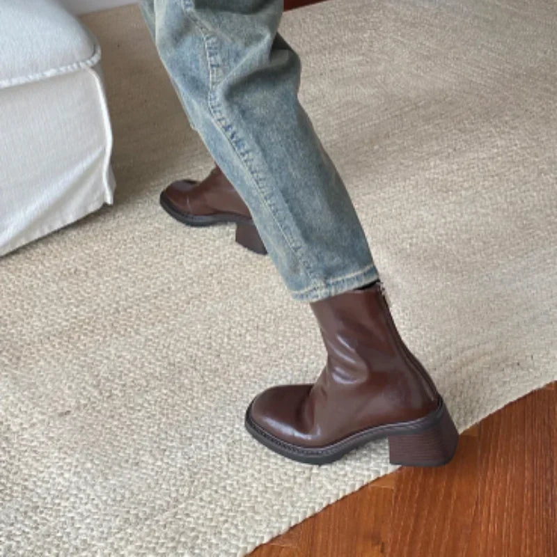 Ankle Boots Square Toe Block Heel Elegant Versatile