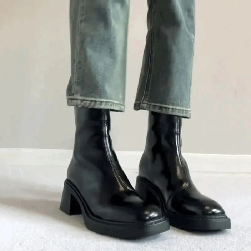 Ankle Boots Square Toe Block Heel Elegant Versatile
