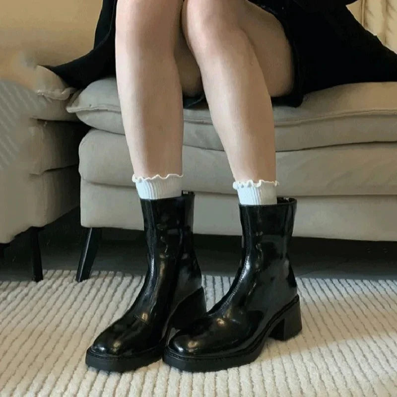 Ankle Boots Square Toe Block Heel Elegant Versatile