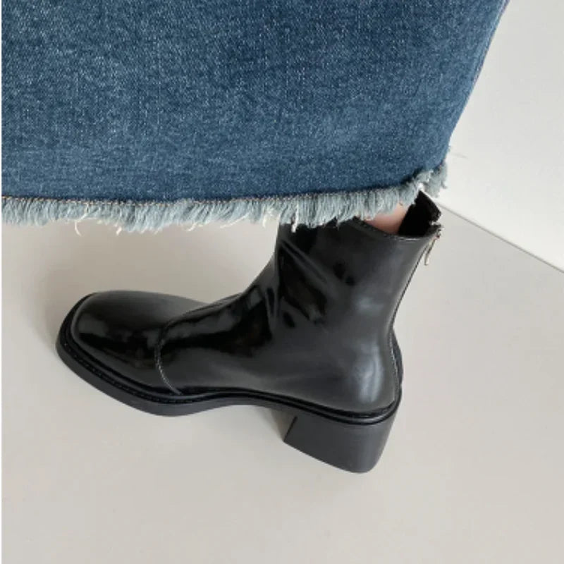 Ankle Boots Square Toe Block Heel Elegant Versatile
