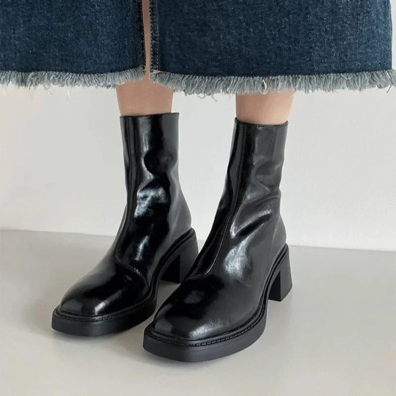 Ankle Boots Square Toe Block Heel Elegant Versatile