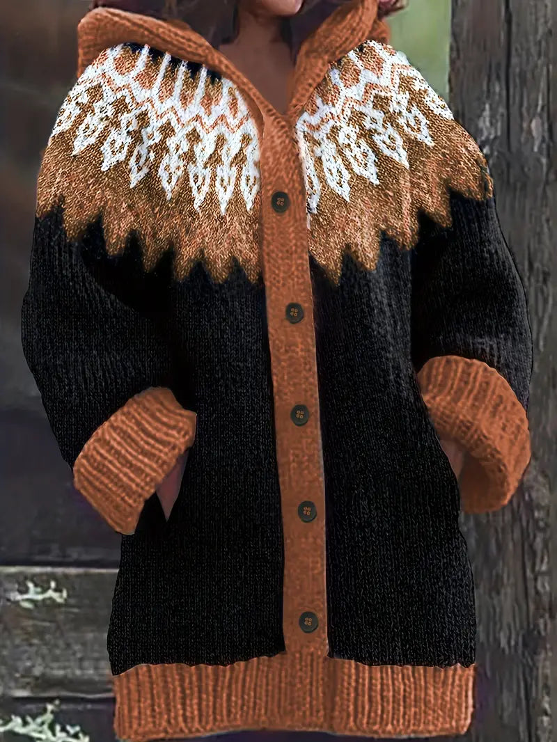 Hooded Cardigan Casual Knit Open Front Long Sleeve Cosy