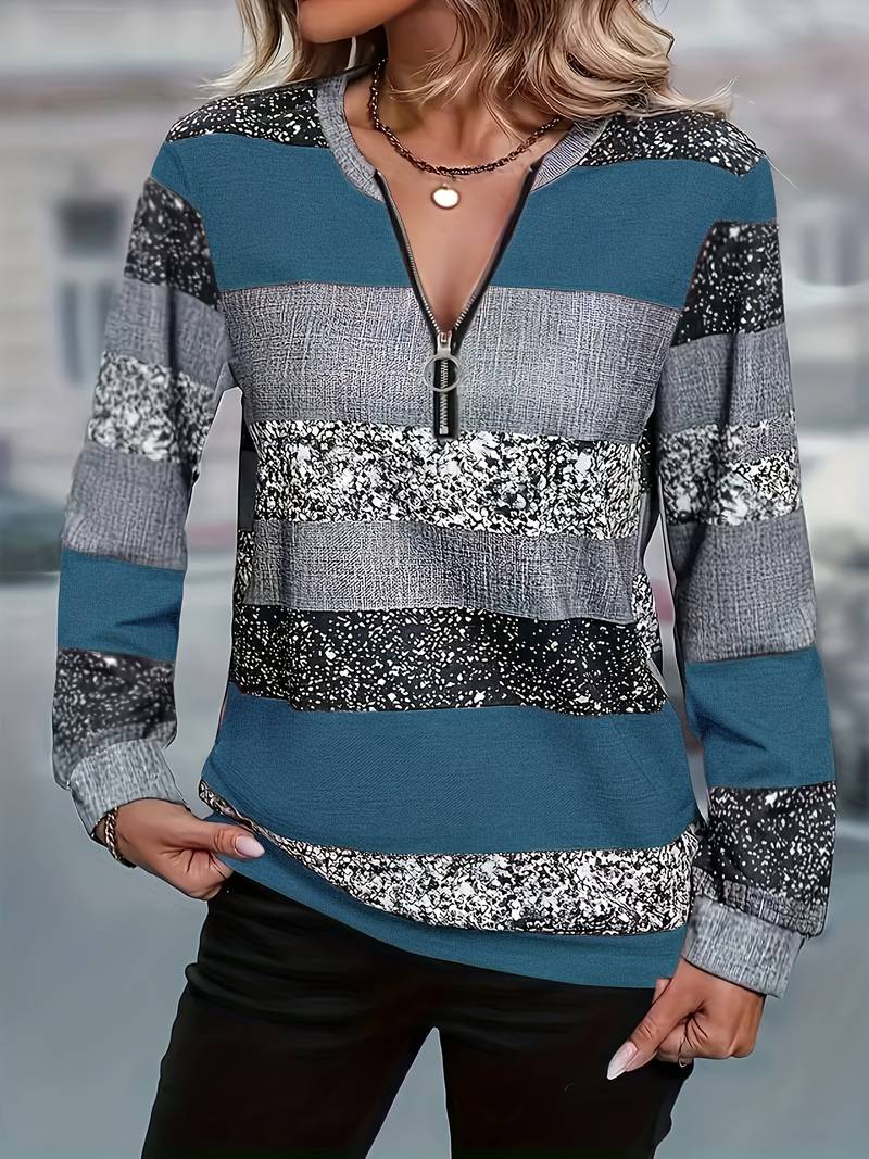 Women's Jumper Striped Zip Detail Casual Knit