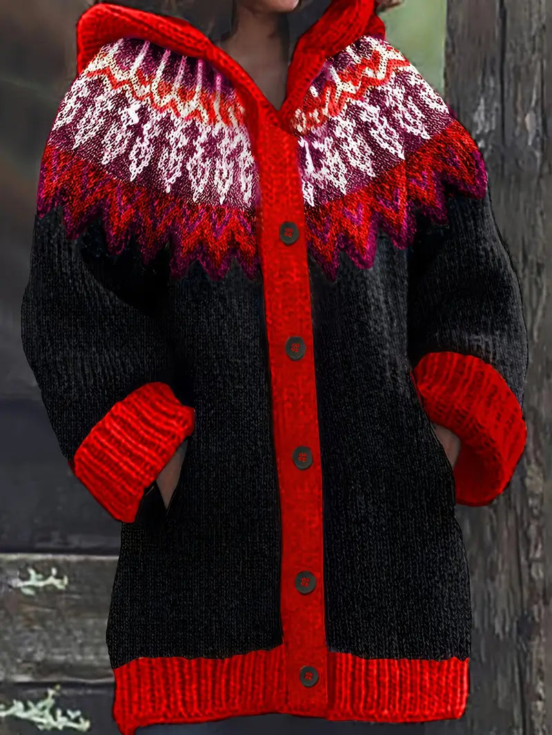 Hooded Cardigan Casual Knit Open Front Long Sleeve Cosy