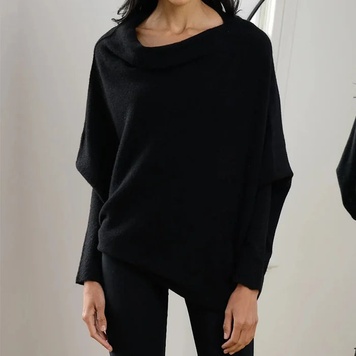 Women's Asymmetric Draped Sweater Oversized Turtleneck Knit