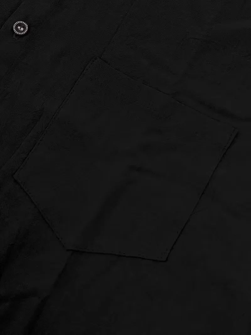 Mens Short Sleeve Linen Shirt Chest Pocket