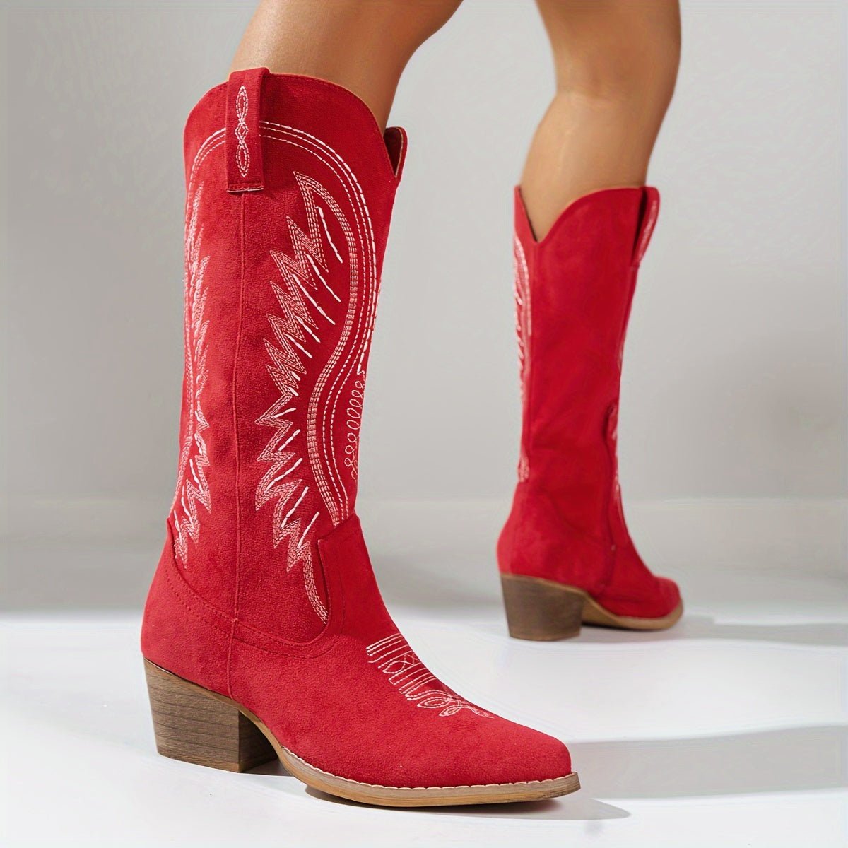 Cowboy Boots Pointed Toe Block Heel Western Modern Fit